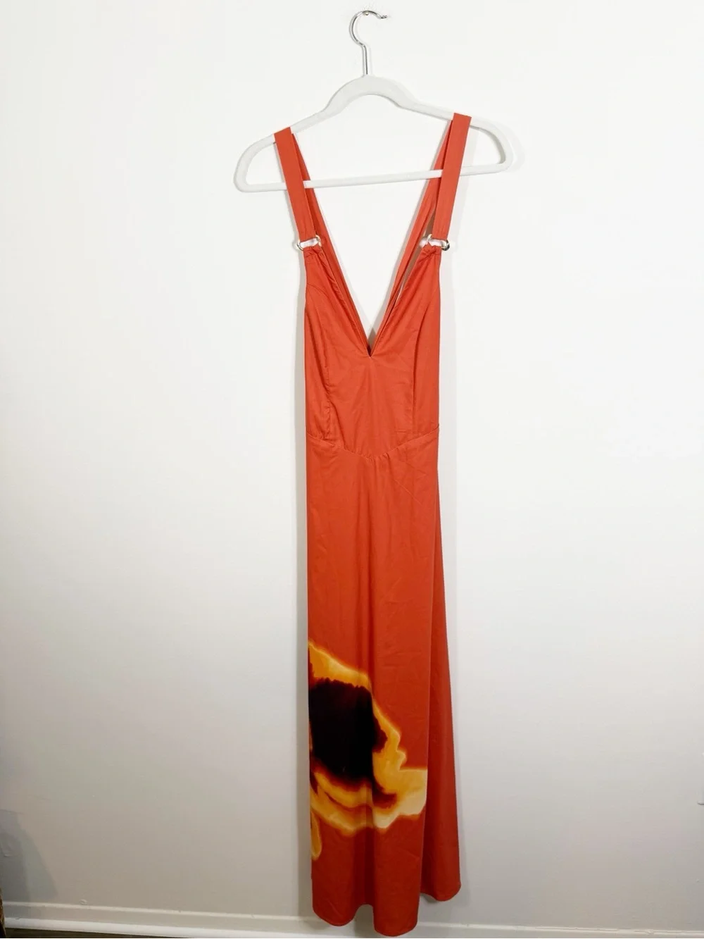 Abercrombie Dipped Waist Hardware Maxi Dress Orange Floral Size XS - Picture 6 of 8